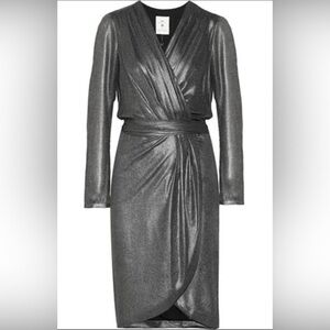 DAY Birger et Mikkelsen Long Sleeve Metallic Silver Midi Wrap Dress XS
